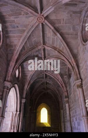 Atmoshperische Aufnahmen der Kreuzgänge der Kathedrale von Evora (Sé de Evora) Details, Evora, Portugal bei diffuser Beleuchtung am Morgen Stockfoto