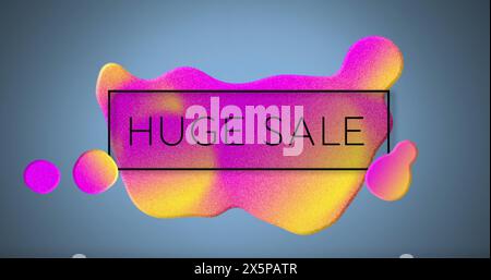 Bild eines riesigen Verkaufstextes über lebendigem Muster auf blauem Hintergrund Stockfoto