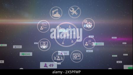 Bild von Symbolen und Zahlen in sozialen Medien Stockfoto