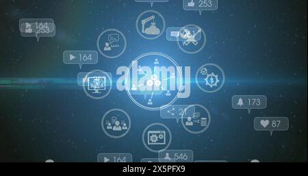 Bild von Symbolen und Zahlen in sozialen Medien Stockfoto