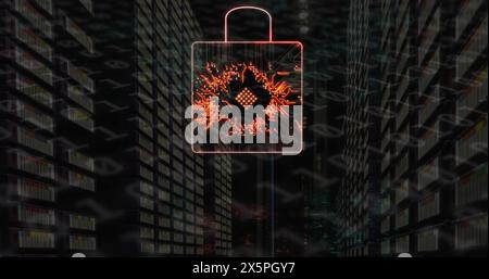 Bild des NEON-qr-Codes mit dna-Strang und Binärcodierung Stockfoto