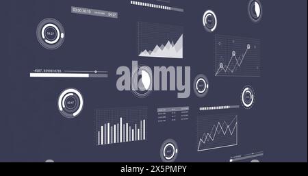 Bild der Schnittstelle mit statistischer Datenverarbeitung vor blauem Hintergrund Stockfoto