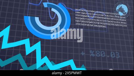 Bild der Schnittstelle mit statistischer Datenverarbeitung über das Netznetz vor grauem Hintergrund Stockfoto