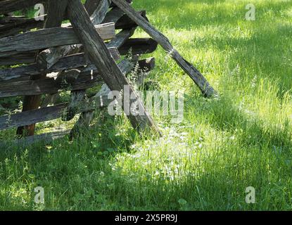 Geteilter Zugzaun an der New Salem State Historic Site in Illinois Stockfoto