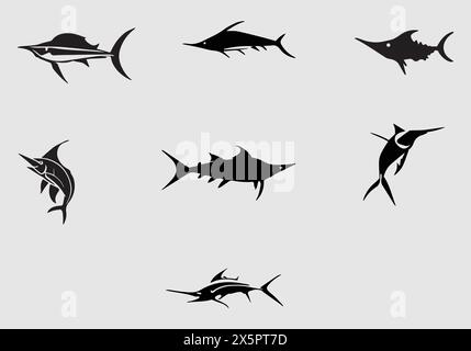 Minimalistisches Design mit schwarzer Marlin-Icon-Illustration Stock Vektor