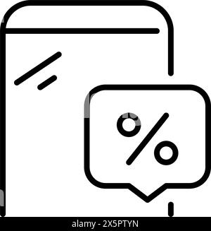Rabattbenachrichtigung, Preissenkung. Smartphone und Prozentmeldung. Pixelperfektes, bearbeitbares Konturvektorsymbol Stock Vektor