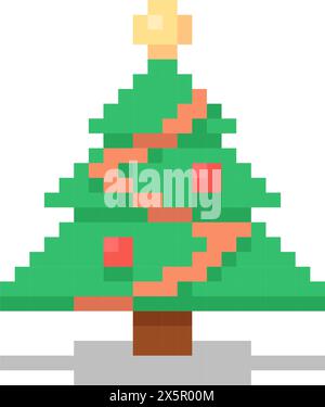 Weihnachtsbaum, Symbol im 8-Bit-Stil Stock Vektor