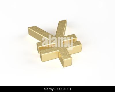 Goldenes Yen-Symbol auf weißem Hintergrund. 3D-Abbildung. Stockfoto