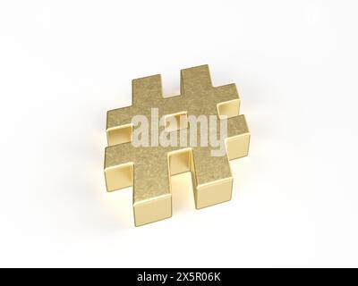 Goldenes Zahlensymbol auf weißem Hintergrund. 3D-Abbildung. Stockfoto