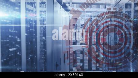 Abbildung der Ladekreise und -Balken auf Datenserverracks im Serverraum Stockfoto