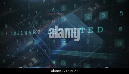 Abbildung: Netzwerk von Verbindungen mit Sicherheitssymbolen für Vorhängeschloss über Binärcodierung Stockfoto