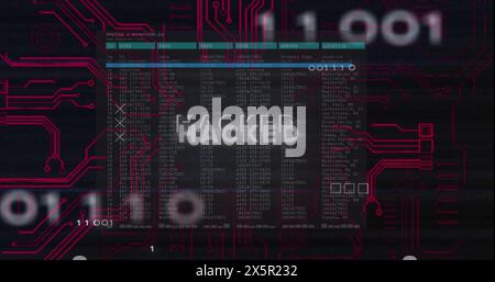 Bild von gehacktem Text und Datenverarbeitung über PC-Mainboard Stockfoto