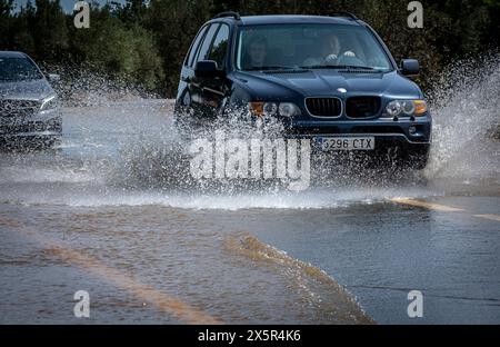 Straßenfluten, Straße Amposta-Sta Barbara, Tarragona, Spanien Stockfoto