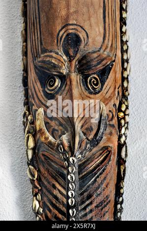 Detail, Maske aus Papua-Neuguinea, Allgäu, Schwaben, Bayern, Deutschland Stockfoto