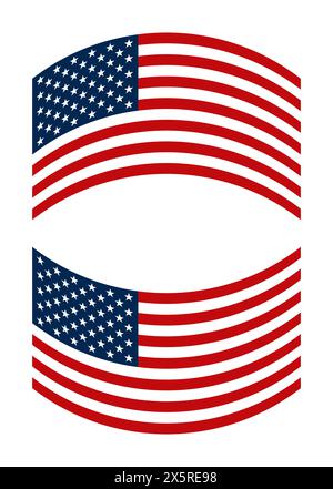 Flagge der Vereinigten Staaten, gekrümmt auf und ab. Die amerikanische Flagge, auch bekannt als die Sterne und Streifen, Rot, weiß und Blau, Old Glory, usw. Stockfoto