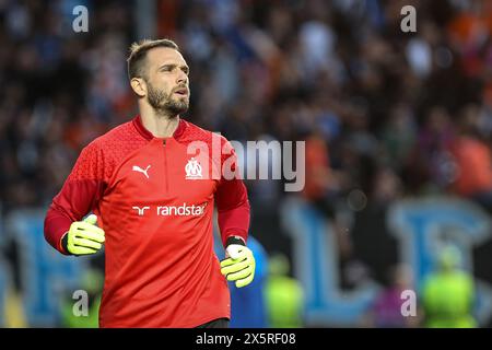 Bergamo, Italien, 9. Mai 2024. Pau Lopez während des Spiels zwischen Atalanta und Olympique Marseille für das UEFA Europa League Semifinale im Gewiss-Stadion Stockfoto