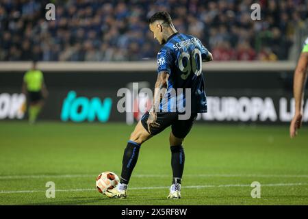 Bergamo, Italien, 9. Mai 2024. Gianluca Scamacca während des Spiels zwischen Atalanta und Olympique Marseille für das Halbfinale der UEFA Europa League in Gewiss Stockfoto