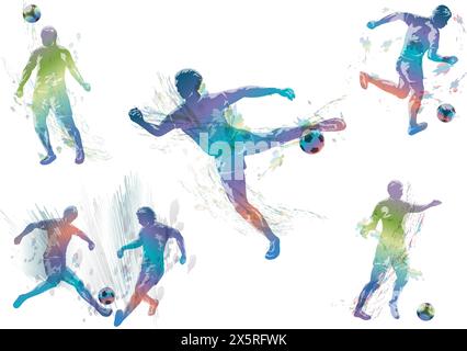 Fußballspieler Vektor Bunte Silhouette Illustration Set isoliert auf Einem weißen Hintergrund. Stock Vektor