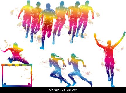 Vektor Track und Field Athleten Silhouette Illustration Set isoliert auf Einem weißen Hintergrund. Stock Vektor