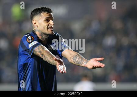 Bergamo, Italien, 9. Mai 2024. Gianluca Scamacca während des Spiels zwischen Atalanta und Olympique Marseille für das Halbfinale der UEFA Europa League in Gewiss Stockfoto