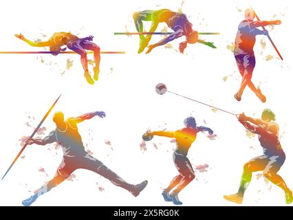 Vektor Track und Field Athleten Silhouette Illustration Set isoliert auf Einem weißen Hintergrund. Stock Vektor