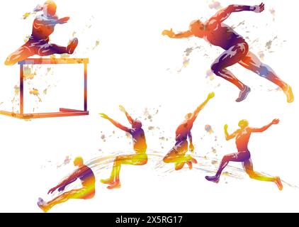 Vektor Track und Field Athleten Silhouette Illustration Set isoliert auf Einem weißen Hintergrund. Stock Vektor