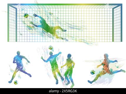 Fußballspieler Vektor Bunte Silhouette Illustration Set isoliert auf Einem weißen Hintergrund. Stock Vektor