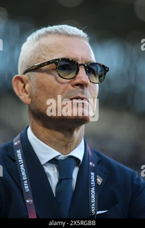 Bergamo, Italien, 9. Mai 2024. Fabrizio Ravanelli während des Spiels zwischen Atalanta und Olympique Marseille für das Halbfinale der UEFA Europa League in Gewis Stockfoto