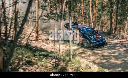WRC Rallye Portugal - SS4 Góis - Kalle Rovanperä und Jonne Halttunen - Toyota GR Yaris Rally1 Hybrid - Schwenkschuss im Wald Stockfoto