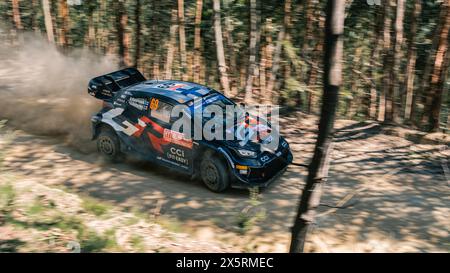 WRC Rallye Portugal - SS4 Góis - Kalle Rovanperä und Jonne Halttunen - Toyota GR Yaris Rally1 Hybrid - Schwenkschuss im Wald Stockfoto