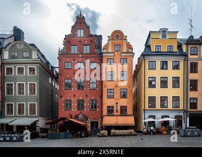 Stockholm. Stortorget (der große Platz) ist ein öffentlicher Platz in Gamla Stan, der Altstadt im Zentrum Stockholms, Schweden. Blick mit alten Häusern. Stockfoto