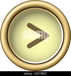 Größer-als-Zeichen. Goldene Vintage Schreibmaschinentaste isoliert auf weißem Hintergrund Stock Vektor