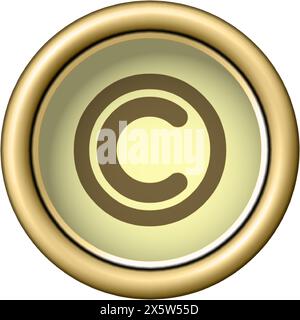 Copyright-Symbol auf der goldenen Vintage-Schreibmaschinentaste. Stock Vektor