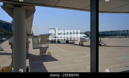 Die Iljuschin IL62M Flugzeuge der Airline Air Koryo am Flughafen von Pyongyang Stockfoto