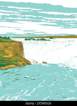 WPA-Poster mit Horseshoe Falls oder Canadian Falls in Niagara Falls am Niagara River in der Golden Horseshoe Region von Ontario, Kanada in Works Proj Stock Vektor