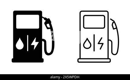 Symbol Für Hybridfahrzeuge. Tankstelle Und Ladestation Für Hybridfahrzeuge. Abbildung Des Kraftstoffpumpenvektors. Schild Für Elektrisches Kfz-Ladegerät. Plug-in-Hybrid-Elektro Stock Vektor