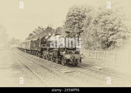 Carlisle nach Euston 11. Mai 2024, Settle & Carlisle Line, mit WCT 57315 am Ende der Black Five 44871, durch Long Preston. Stockfoto