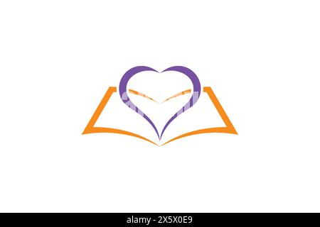 Love Book Icon Logo Design Inspiration Vektor Vorlage. Symbol der Liebe zum Lesen von Büchern. Für viele Zwecke geeignet. Stock Vektor