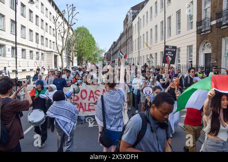 London, Großbritannien. Mai 2024. Palästinensische Demonstranten marschierten von der SOAS (School of Oriental and African Studies) zum UCL (University College London), beide Teil der University of London, während Israel seine Angriffe auf Gaza fortsetzt. Quelle: Vuk Valcic/Alamy Live News Stockfoto