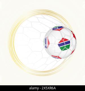 Fußball-Emblem mit Fußball mit Flagge von Gambia im Netz, Tor für Gambia. Vektoremblem. Stock Vektor