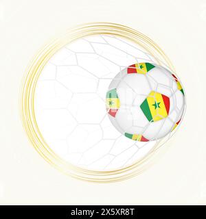 Fußball-Emblem mit Fußball mit Flagge von Senegal im Netz, Tor für Senegal. Vektoremblem. Stock Vektor