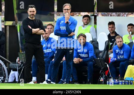 Newcastle upon Tyne, Großbritannien. Mai 2024. Roberto de Zerbi aus Brighton und sein Assistenztrainer Andrea Maldera während des Premier League-Fußballspiels zwischen Newcastle United und Brighton & Hove Albion im St. James Park in Newcastle, England (Richard Callis/SPP). /Alamy Live News Stockfoto