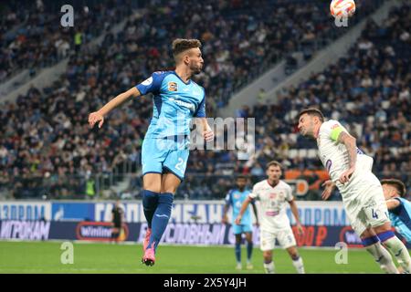 Sankt Petersburg, Russland. Mai 2024. Strahinja Erakovic (25) von Zenit wurde während des russischen Premier League-Fußballspiels zwischen Zenit Sankt Petersburg und CSKA Moskau in der Gazprom Arena gezeigt. Endpunktzahl: Zenit 0:1 CSKA. (Foto: Maksim Konstantinov/SOPA Images/SIPA USA) Credit: SIPA USA/Alamy Live News Stockfoto