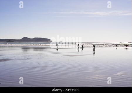 Gruppe von Surfern in Hobuck Beach, Neah Bay, Washington Stockfoto