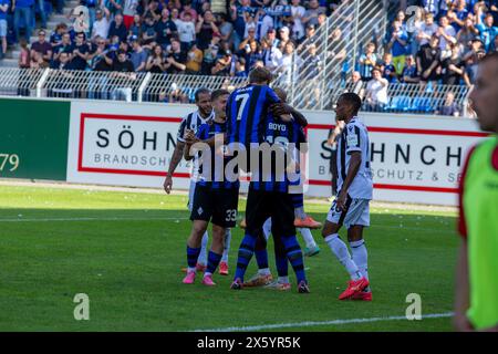 11.05.2024, Fußball 3. Liga, Saison 2023/24, 37. Spieltag: Waldhof Mannheim gegen SV Sandhausen (4:2). Jubel nach dem Tor zum 4:0 durch Terrence Boyd Stockfoto