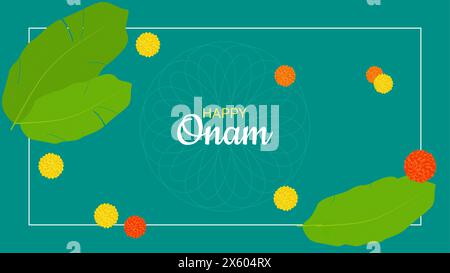 Onam Indian Festival Kerala State. Blumenmuster. Frohes Onam-Urlaub. Poster Banner Design. Vektorabbildung. Stock Vektor