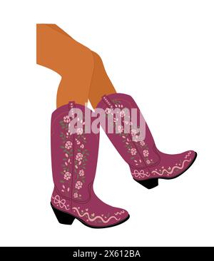 Weibliche Beine, die ein Paar rosa Cowboystiefel tragen Stock Vektor