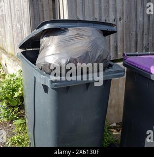 Mülltonnen warten auf die lokale Abfallsammlung Stockfoto