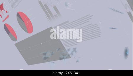 Bild der Verarbeitung von Finanzdaten und Statistiken vor hellem Hintergrund Stockfoto
