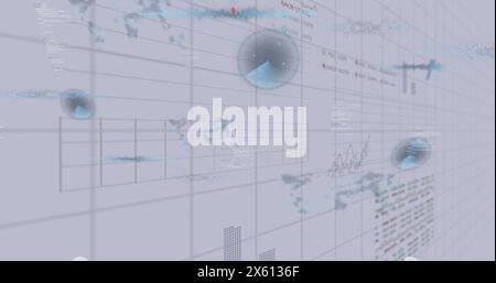 Bild der Verarbeitung von Finanzdaten und Statistiken vor hellem Hintergrund Stockfoto